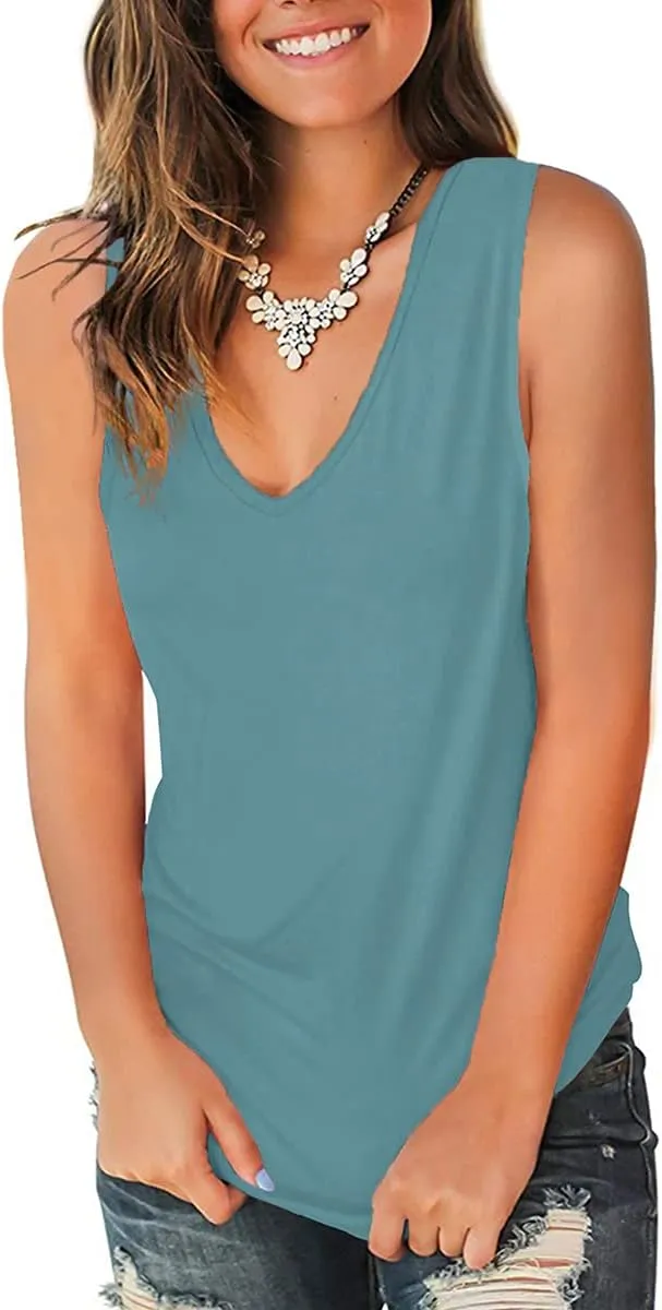 Jescakoo V Neck Tank Tops for Women Casual Sleeveless Shirts Loose Fit Summer