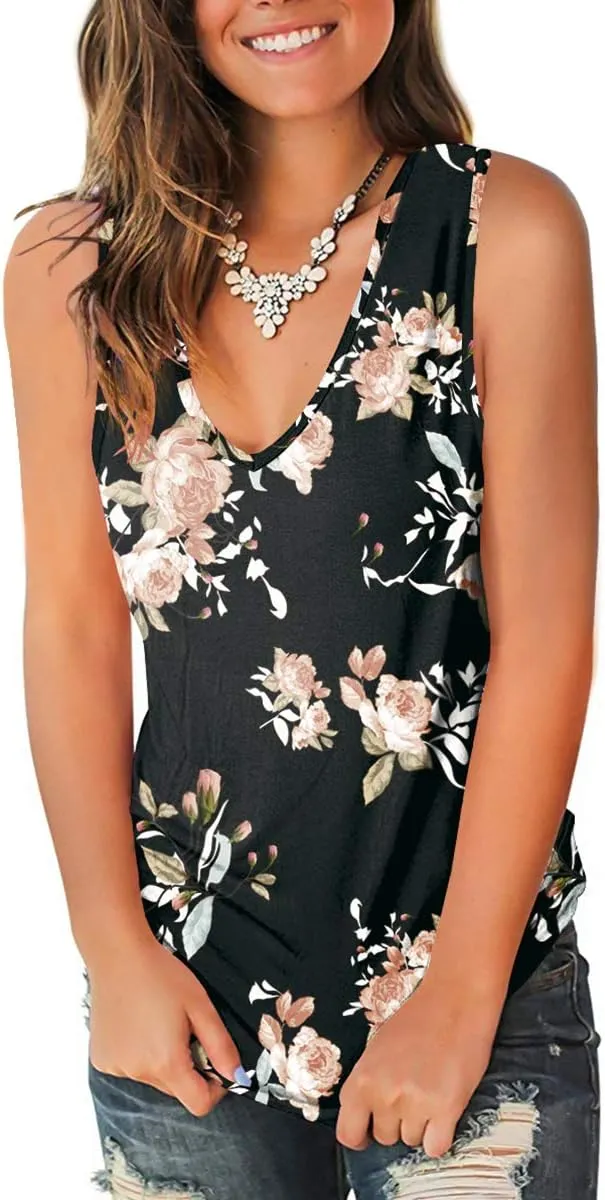 Jescakoo V Neck Tank Tops for Women Casual Sleeveless Shirts Loose Fit Summer