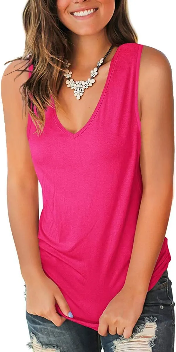 Jescakoo V Neck Tank Tops for Women Casual Sleeveless Shirts Loose Fit Summer