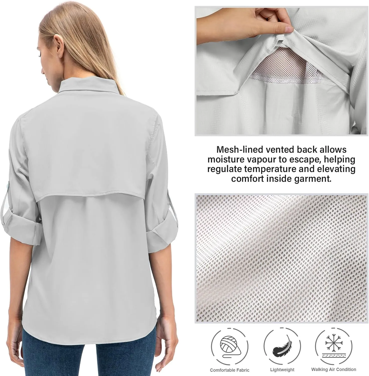 Jessie Kidden Women's Quick Dry Sun UV Protection Convertible Long Sleeve Shirts for Hiking Camping Fishing Sailing