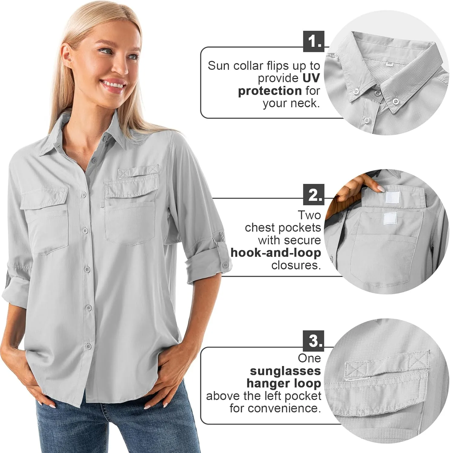 Jessie Kidden Women's Quick Dry Sun UV Protection Convertible Long Sleeve Shirts for Hiking Camping Fishing Sailing