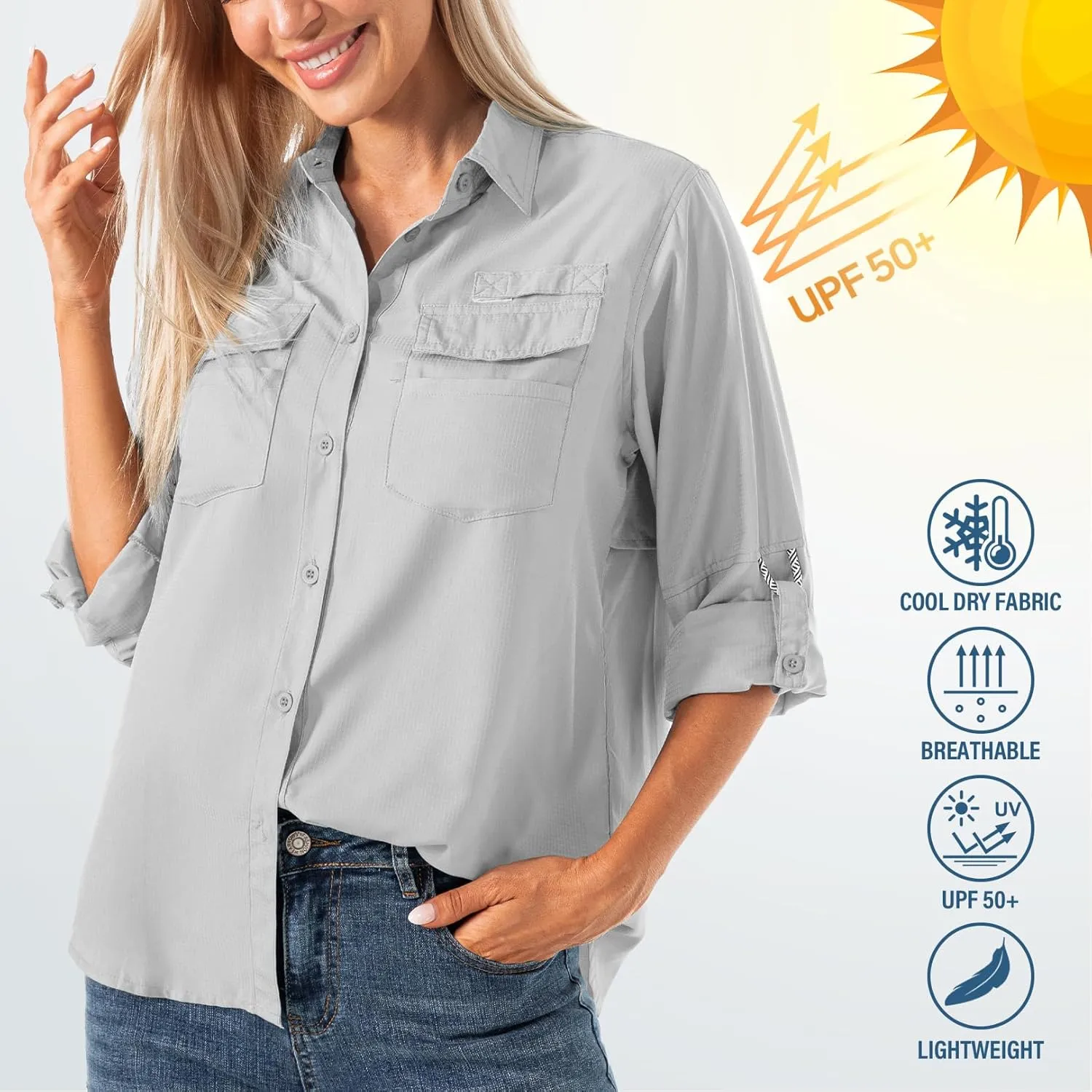 Jessie Kidden Women's Quick Dry Sun UV Protection Convertible Long Sleeve Shirts for Hiking Camping Fishing Sailing