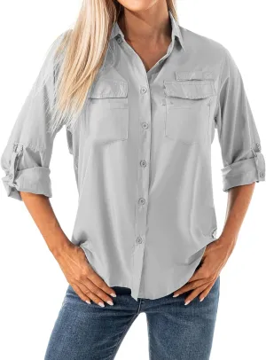 Jessie Kidden Women's Quick Dry Sun UV Protection Convertible Long Sleeve Shirts for Hiking Camping Fishing Sailing