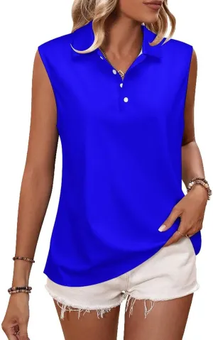 JooMeryer Women Golf Shirt Sleevless Lapel Collar Button Up Quick Dry Tank Top Polo Shirts