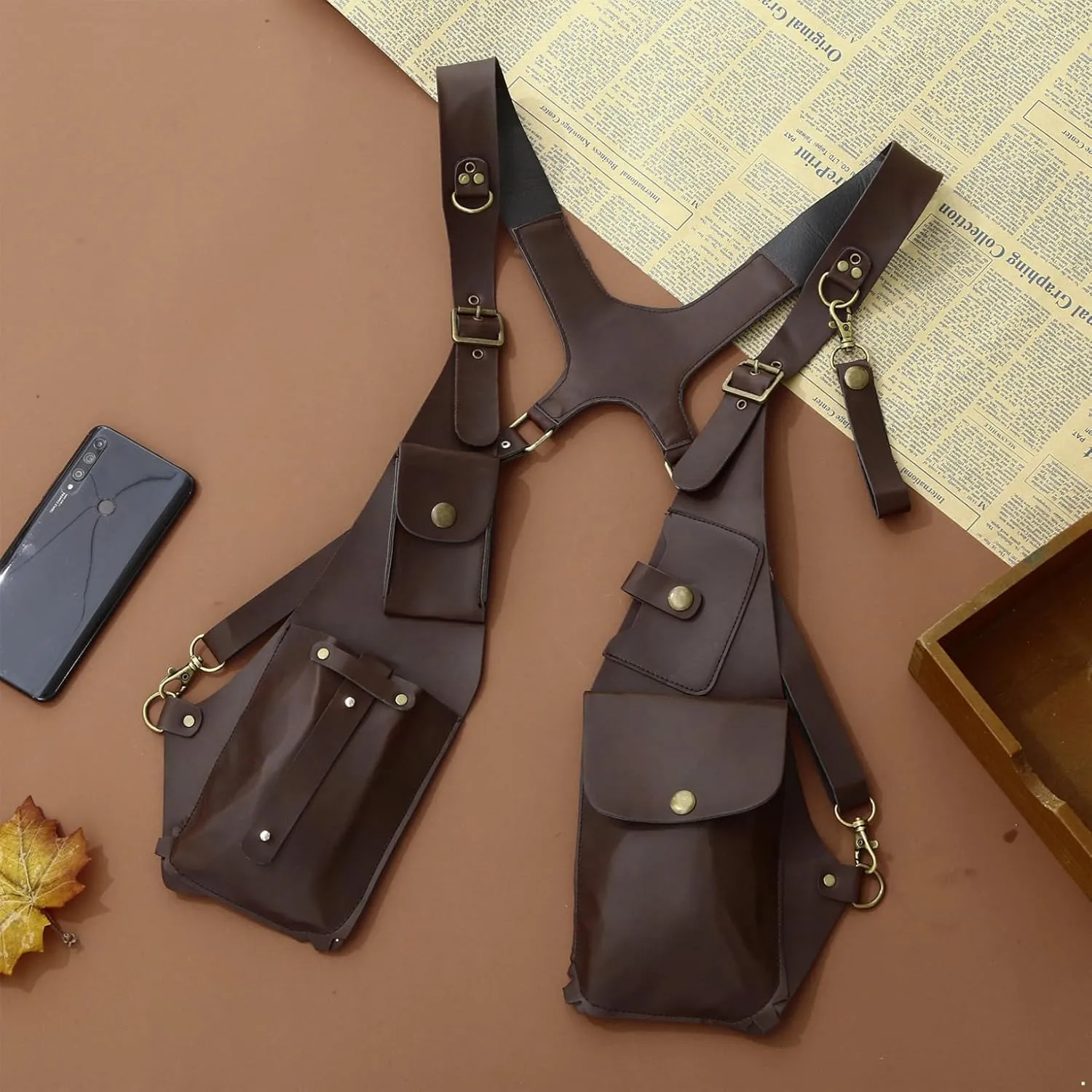 Kaerm Men's PU Leather Underarm Shoulder Waist Bag Strap Wallet for Outdoor