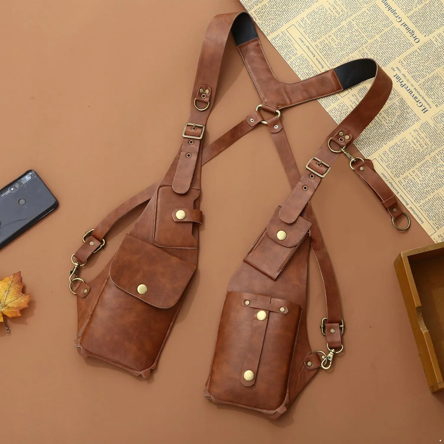 Kaerm Men's PU Leather Underarm Shoulder Waist Bag Strap Wallet for Outdoor