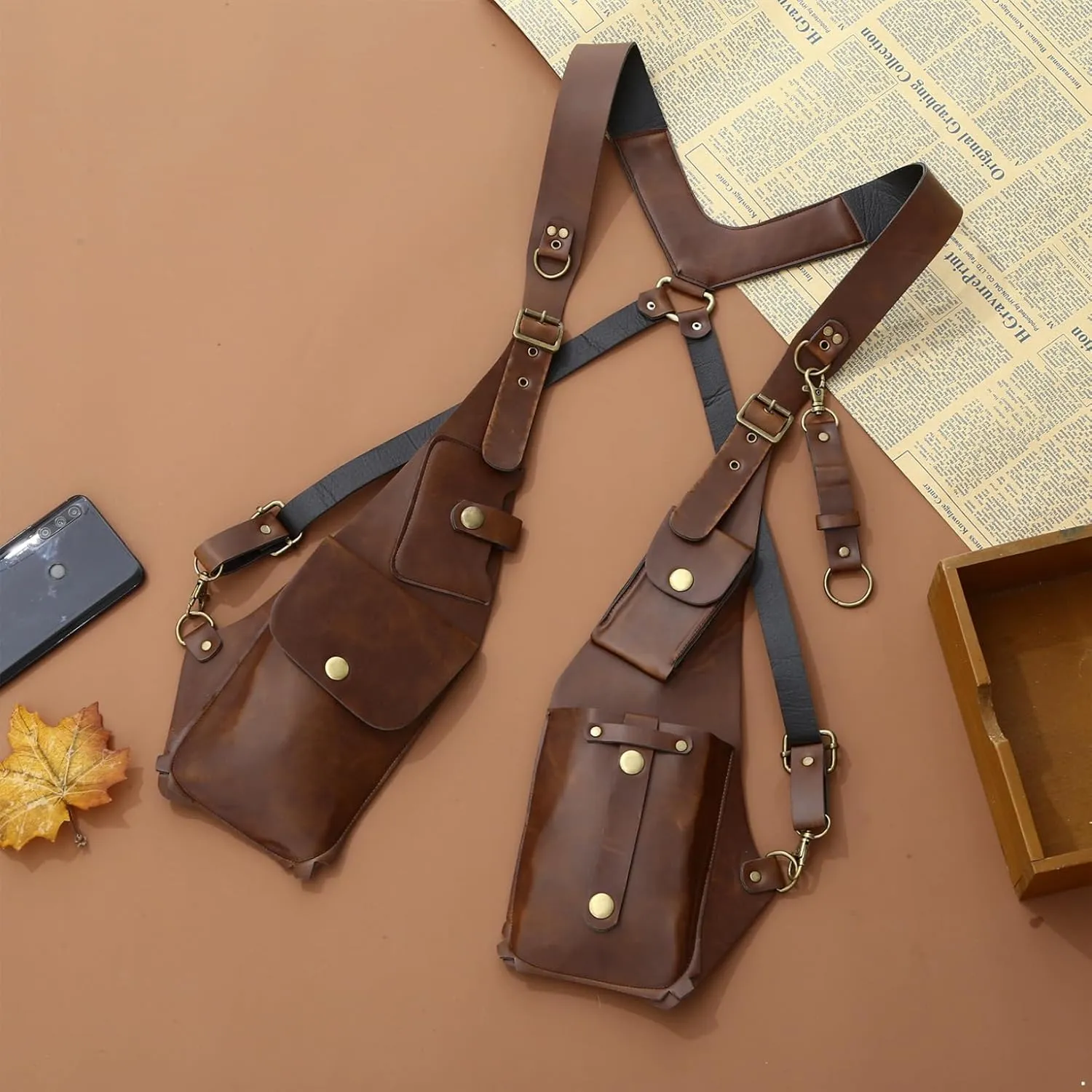 Kaerm Men's PU Leather Underarm Shoulder Waist Bag Strap Wallet for Outdoor