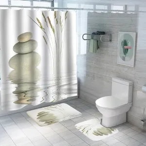 Kuber Industries Shower Curtain & Bathmat Set | Non-Slip Bath mats for Bathroom | Easy-Slide Curtains | Polyester Curtain or Bathmat for Bath Décor | YF193-3T | 15 Pcs Set | Multicolor