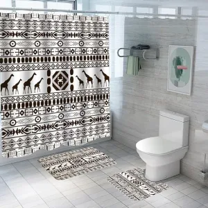 Kuber Industries Shower Curtain & Bathmat Set | Non-Slip Bath mats for Bathroom | Easy-Slide Curtains | Polyester Curtain or Bathmat for Bath Décor | YF314-3T | 12 Pcs Set | Multicolor