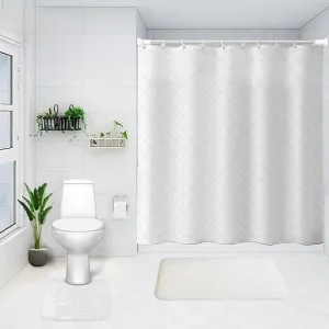 Kuber Industries Shower Curtain & Bathmat Set | Non-Slip Bath mats for Bathroom | Easy-Slide Curtains | Polyester Curtain or Bathmat for Bath Décor | YX0148-3T | 9 Pcs Set | Multicolor