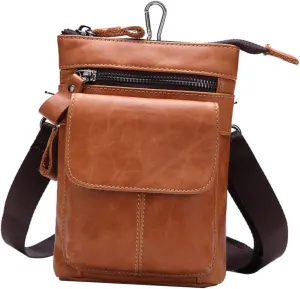 Leather Outdoor Men Bag Zipper Pouch for Business Travel Camping Shopping