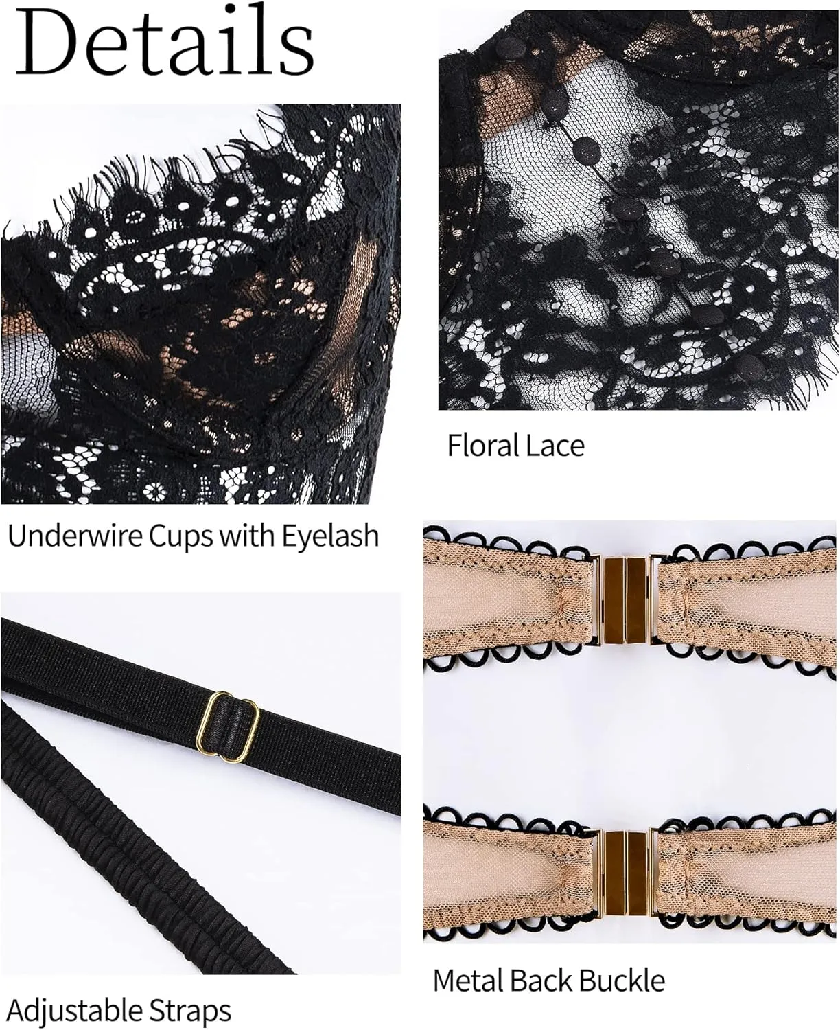 LINGERLOVE Lace Bralettes for Women Low-Necked Camisoles Lingerie Adjustable Strap Double-Layered Crop Tank Top