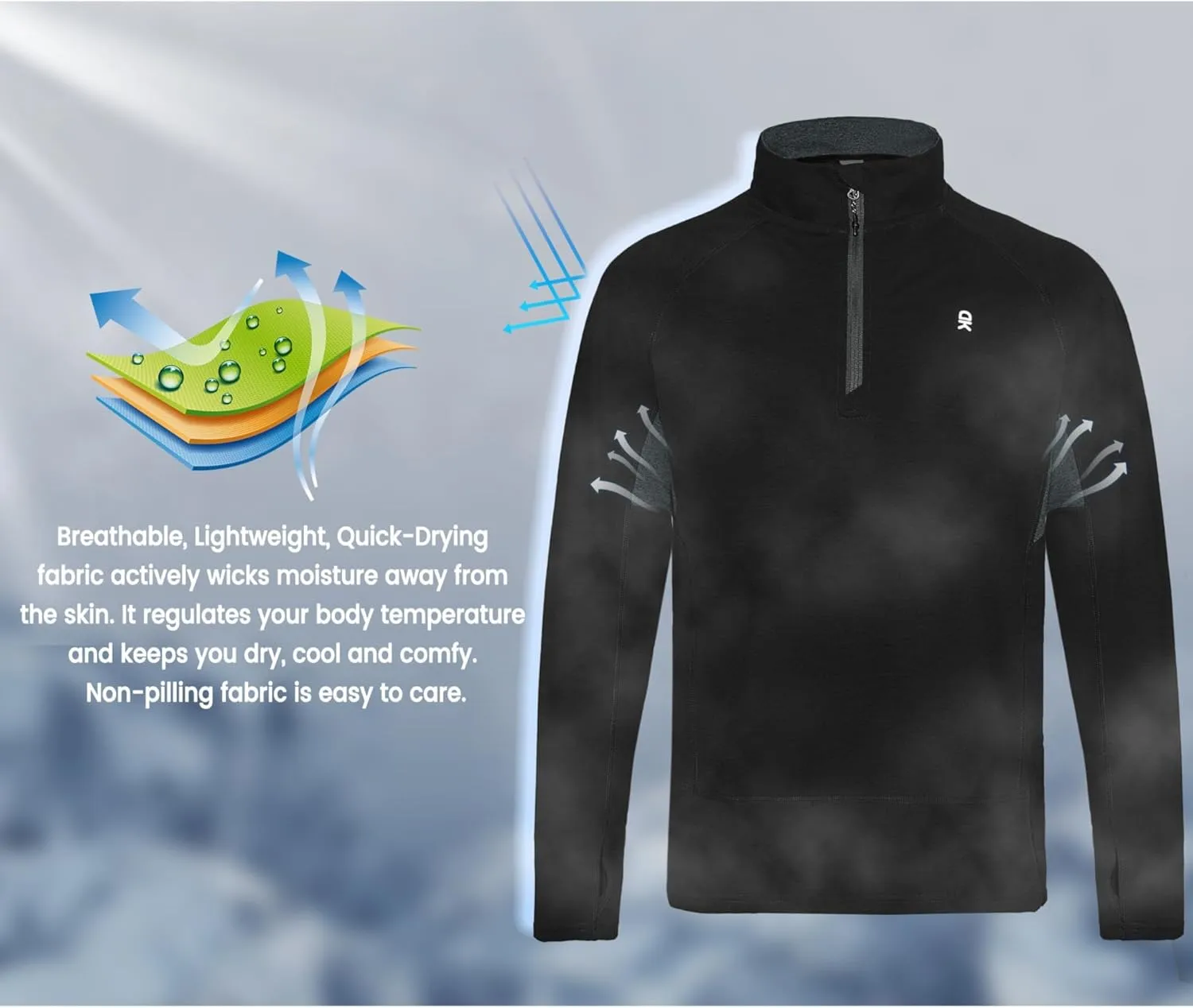 Little Donkey Andy Men's Lightweight Quarter Zip Pullover,UPF 50  Long Sleeve Athletic Shirts for Outdoor Running Golf