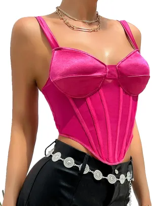 Lovewn Women's V Neck Spaghetti Strap Cami Crop Top Bustier Camisoles Going Out Tank Tops Hot Pink