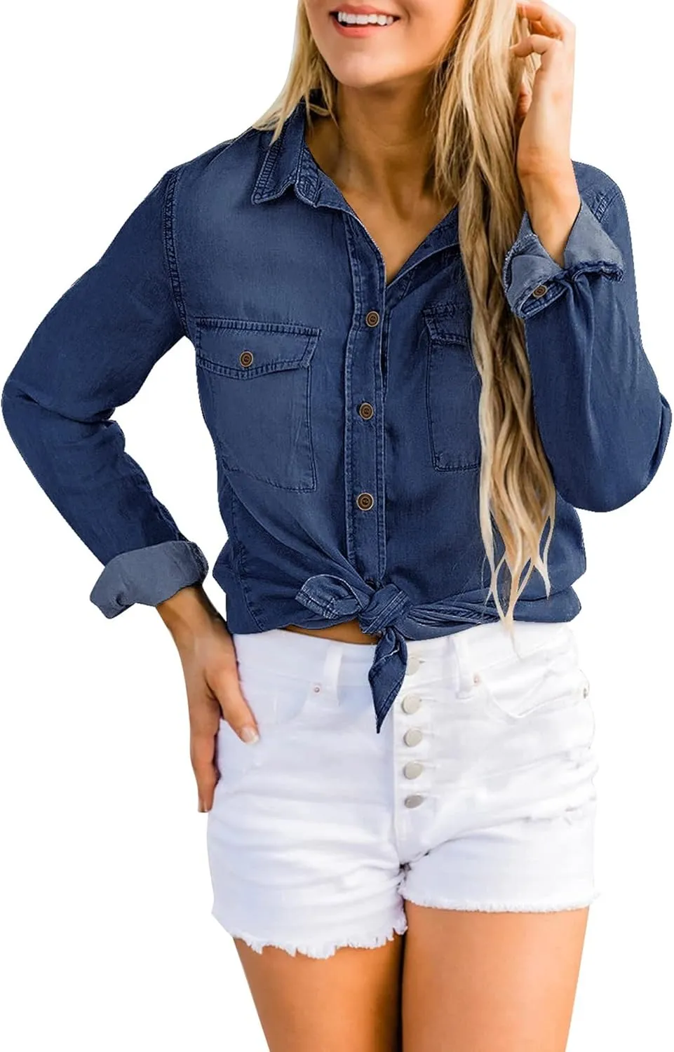 luvamia Denim Shirt Women Chambray Jean Western Shirts Long Sleeve Button Down Tops