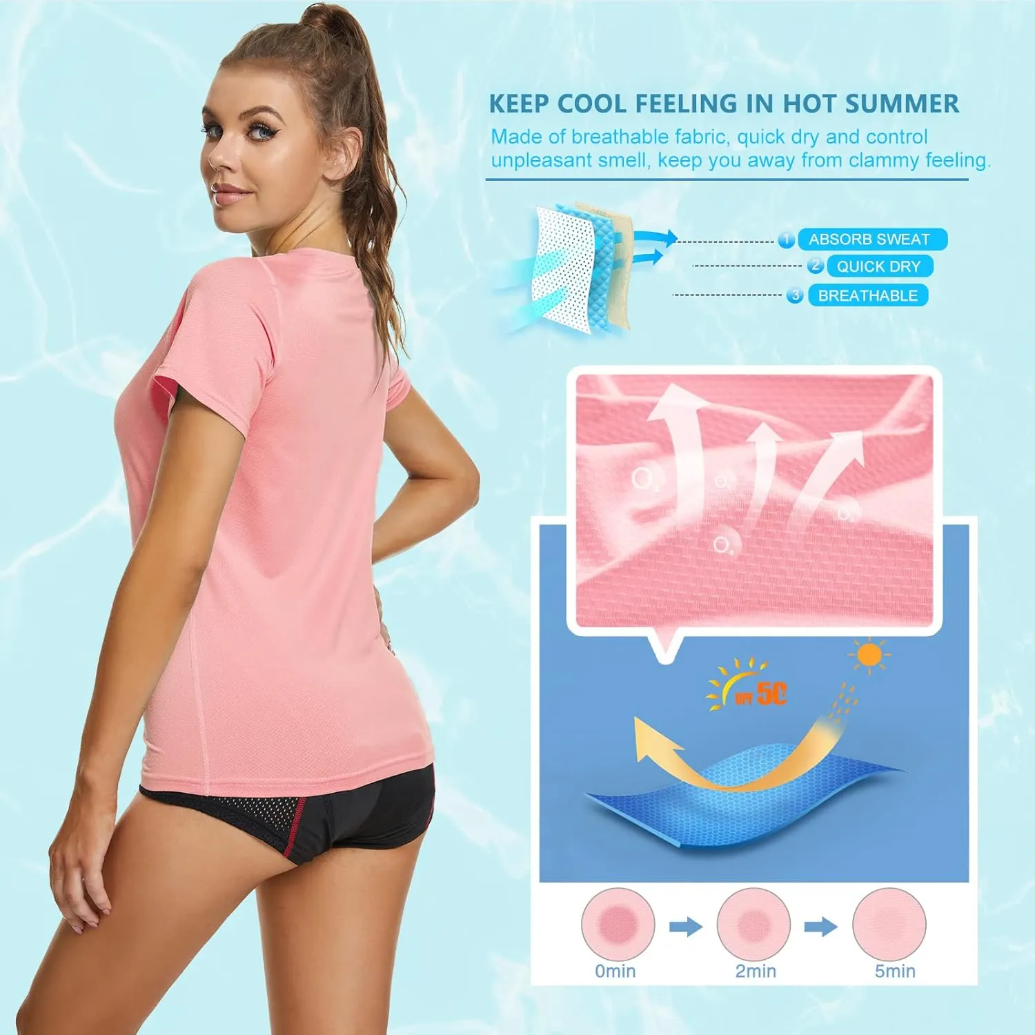MEETYOO Womens Short Sleeve Rash Guard Swim, Quick Dry Outdoor Sun Protection T-Shirt