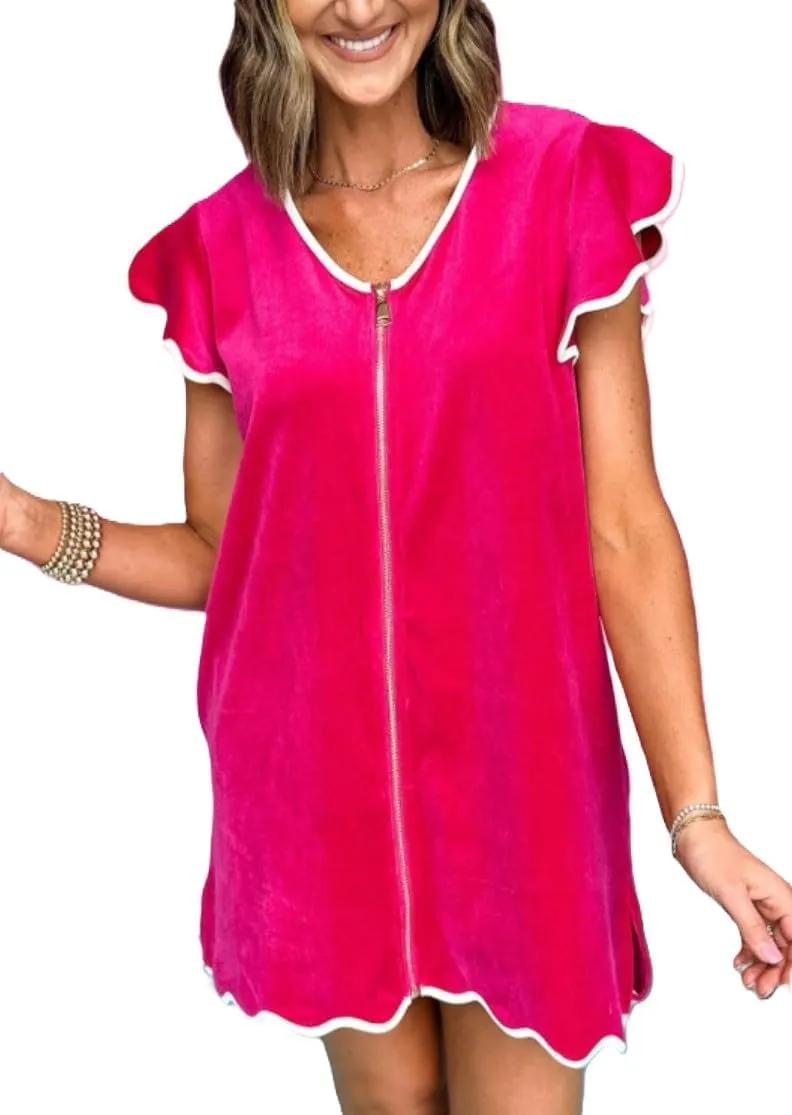 Melliflo Women's Color Block Sundress Ruffle Sleeve Zip Front Flowy Beach Cover Up V Neck Summer Mini Dress