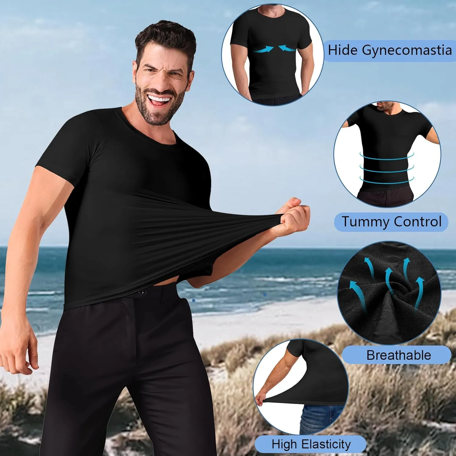 Mens Body Shaper Stomach Compression Shirt Slimming Undershirt Shapewear Gynecomastia Tummy Control Workout Tank Tops