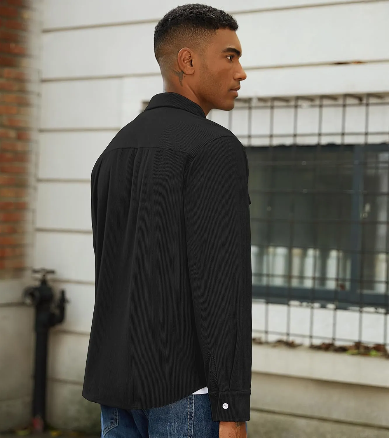 Mens Corduroy Jacket Shirts Long Sleeve Button Down Shacket Jacket with Flap Pockets