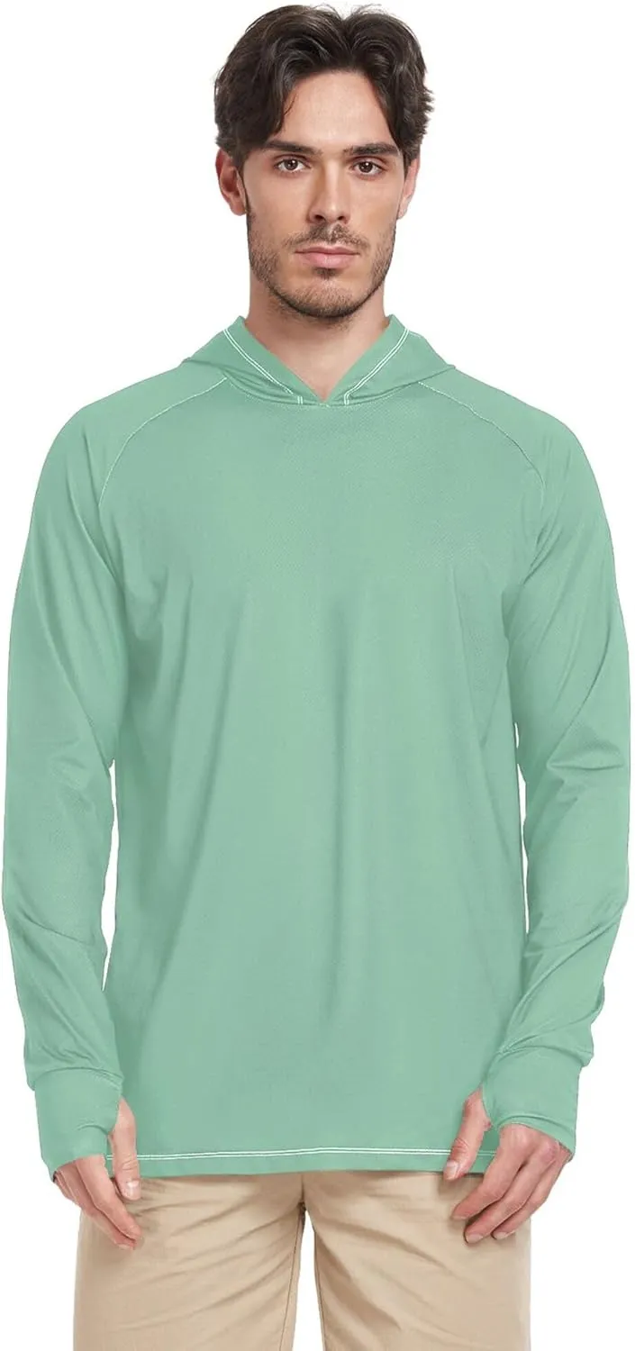 Mens Hoodie Sun Protection Long Sleeve Mens Sun Shirts UPF 50  Lightweight Rash Guard Hooded Beach Hoodie