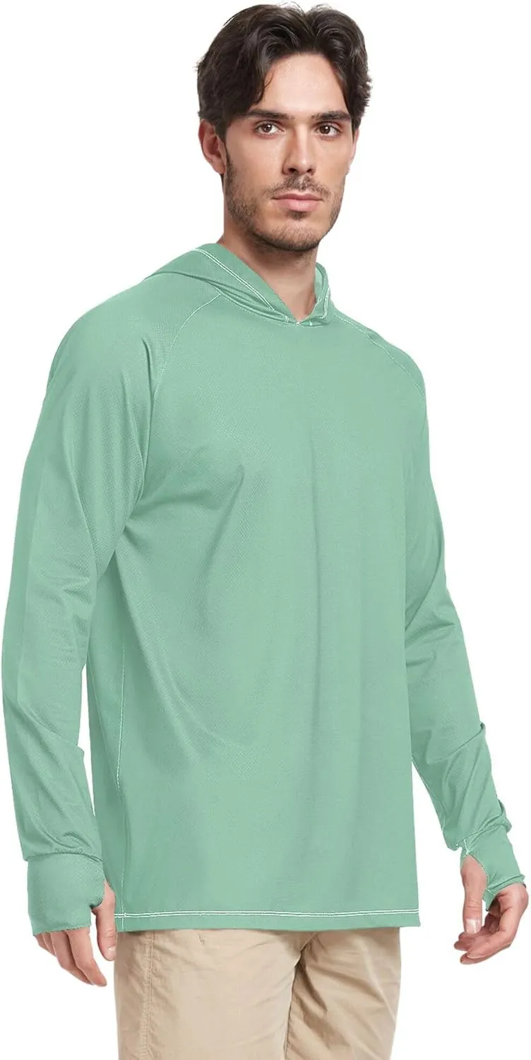 Mens Hoodie Sun Protection Long Sleeve Mens Sun Shirts UPF 50  Lightweight Rash Guard Hooded Beach Hoodie