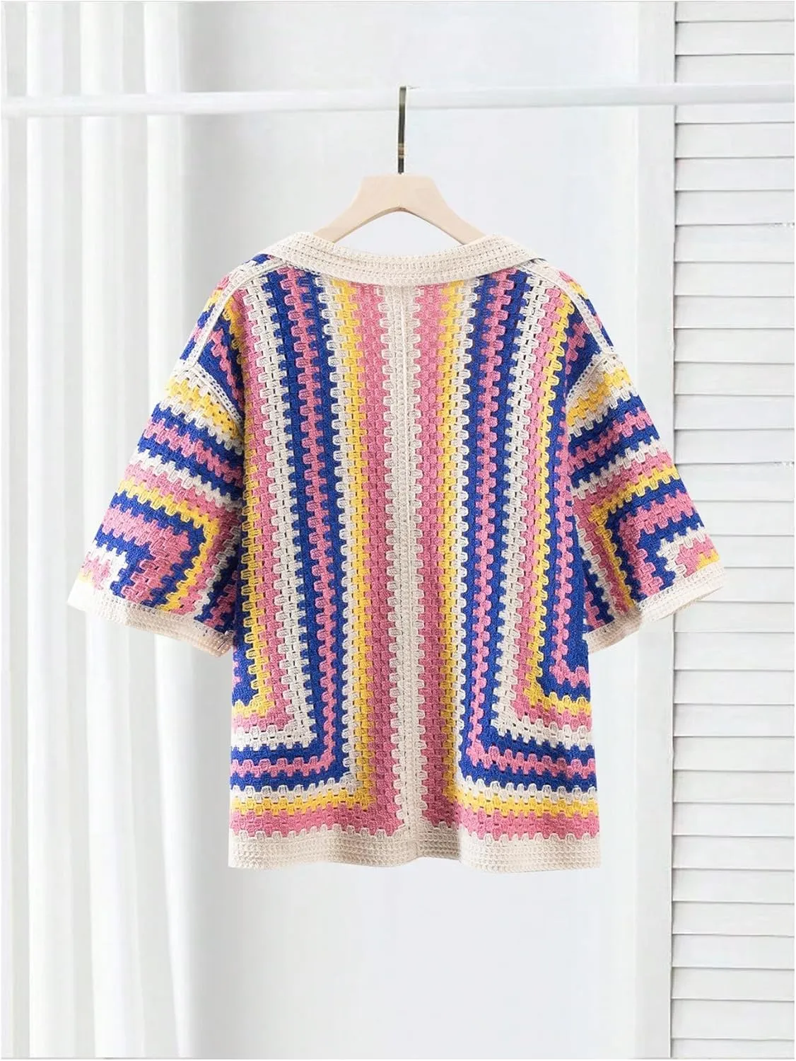 Men's Knitted Shirt Summer Vintage Striped Short Sleeve Casual Button Down Shirts Sweater