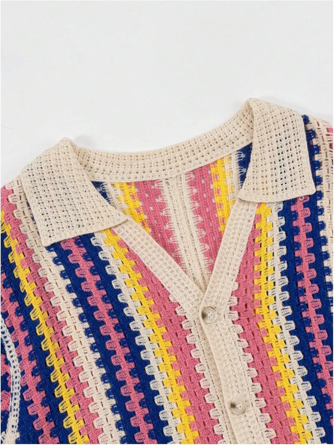 Men's Knitted Shirt Summer Vintage Striped Short Sleeve Casual Button Down Shirts Sweater