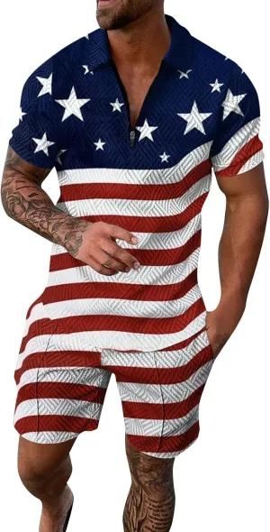 Mens Short Sets 2 Piece Outfits Matching Polo Shirts and Shorts Set Tracksuits