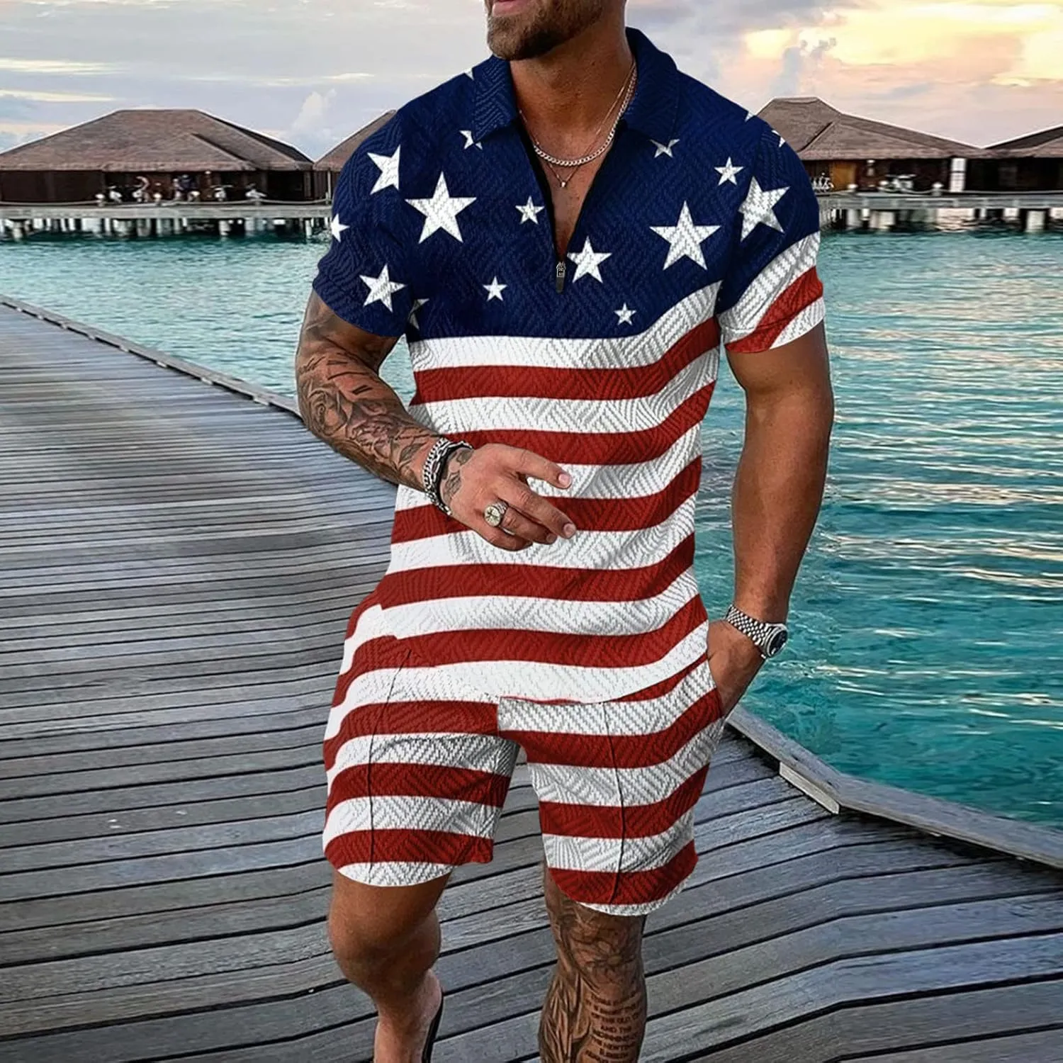 Mens Short Sets 2 Piece Outfits Matching Polo Shirts and Shorts Set Tracksuits