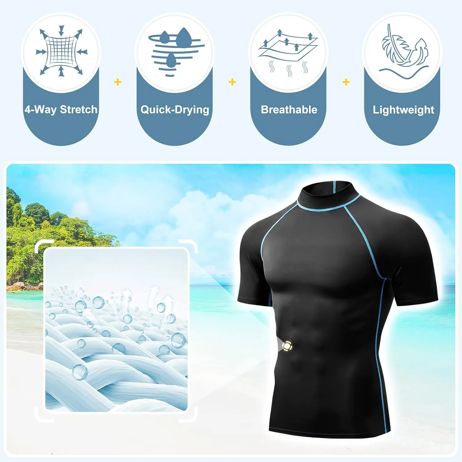 Mens Short Sleeve Rash Guard UPF 50  Sun Shirts Fishing Running Swimming Quick Dry Tops for Men