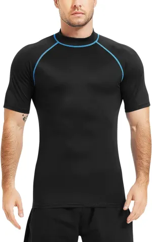 Mens Short Sleeve Rash Guard UPF 50  Sun Shirts Fishing Running Swimming Quick Dry Tops for Men