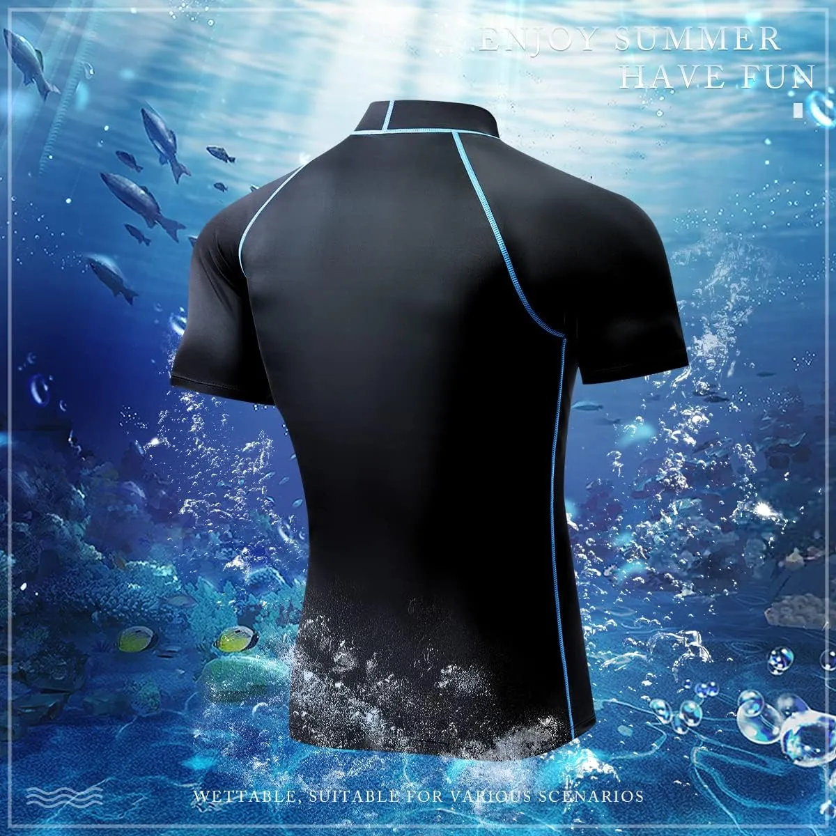 Mens Short Sleeve Rash Guard UPF 50  Sun Shirts Fishing Running Swimming Quick Dry Tops for Men
