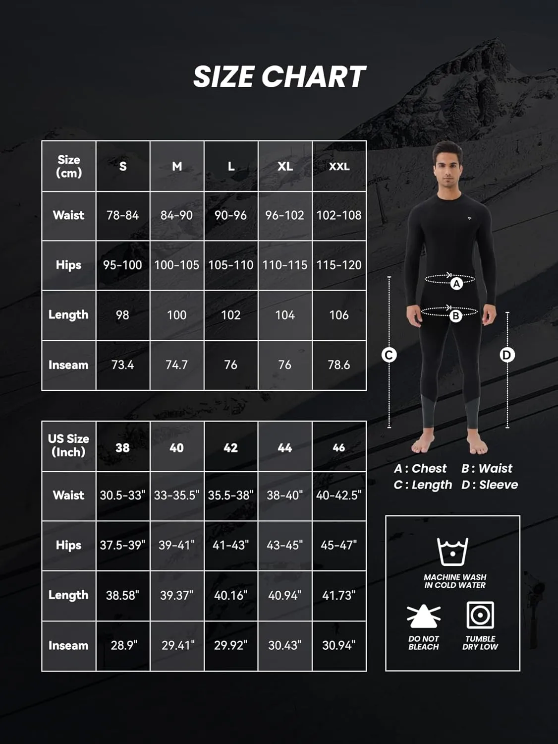 Mens Smart Thermal Base Layer - Long Sleeve Shirt with Temperature Regulation for Athletic, Hiking, Running