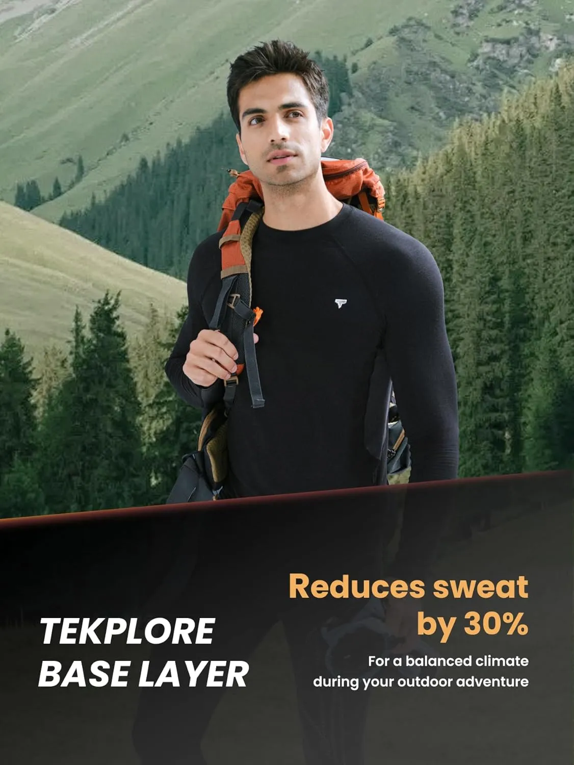 Mens Smart Thermal Base Layer - Long Sleeve Shirt with Temperature Regulation for Athletic, Hiking, Running