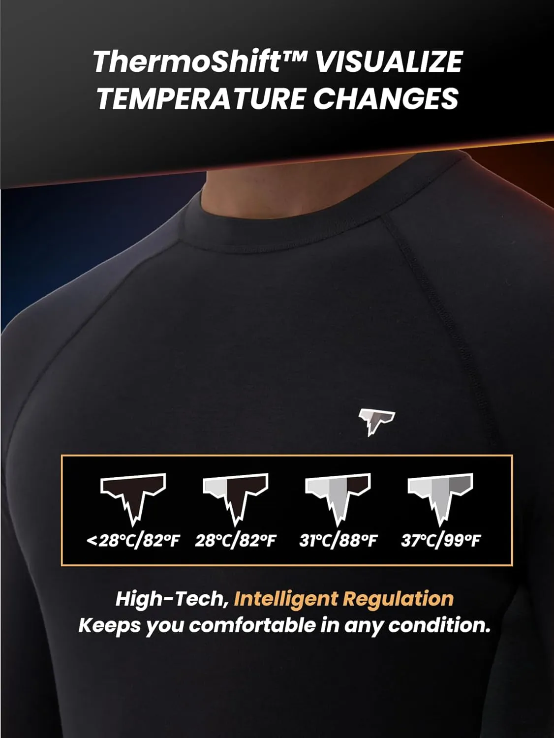 Mens Smart Thermal Base Layer - Long Sleeve Shirt with Temperature Regulation for Athletic, Hiking, Running