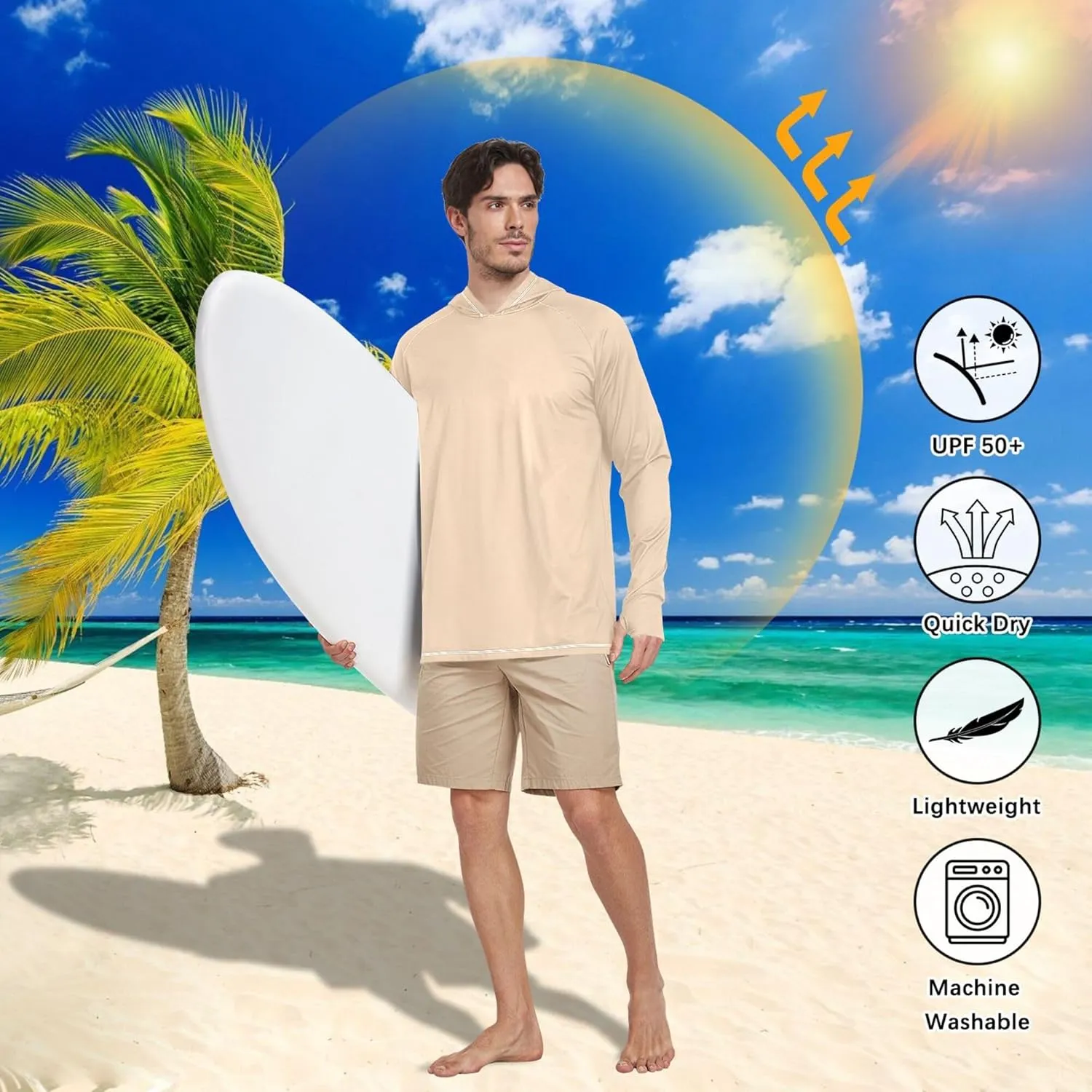 Mens Sun Protection Hoodie Long Sleeve Fishing Shirt UPF 50  Quick-Dry Rash Guard Men UV Sailing Shirts