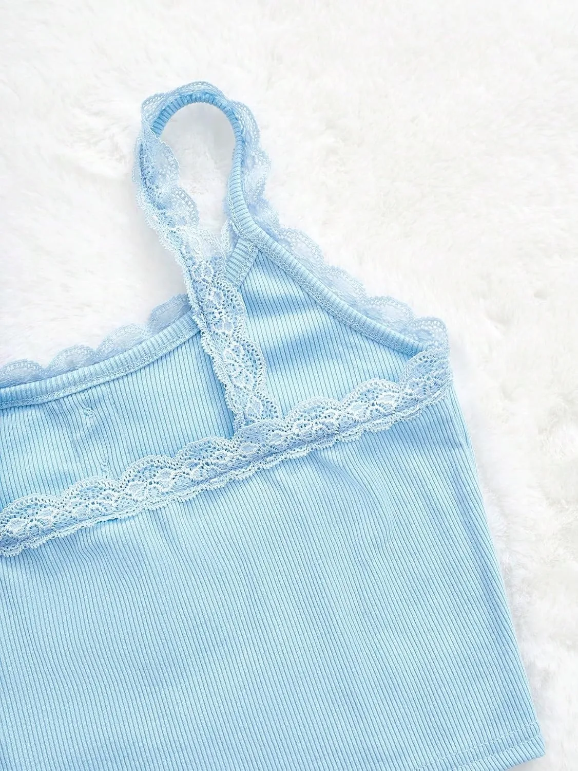 Milumia Girl's 2 Pack Cute Lace Trim Ribbed Camisoles Button Front Cami Crop Tops