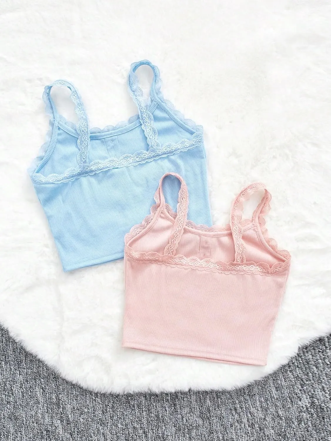 Milumia Girl's 2 Pack Cute Lace Trim Ribbed Camisoles Button Front Cami Crop Tops