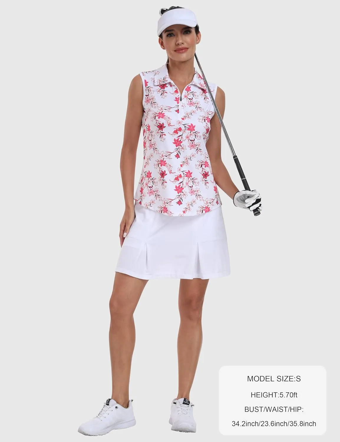 MoFiz Women's Sleeveless Golf Polo Shirts 1/4 Zip Floral Tennis Workout Golf Tank Top