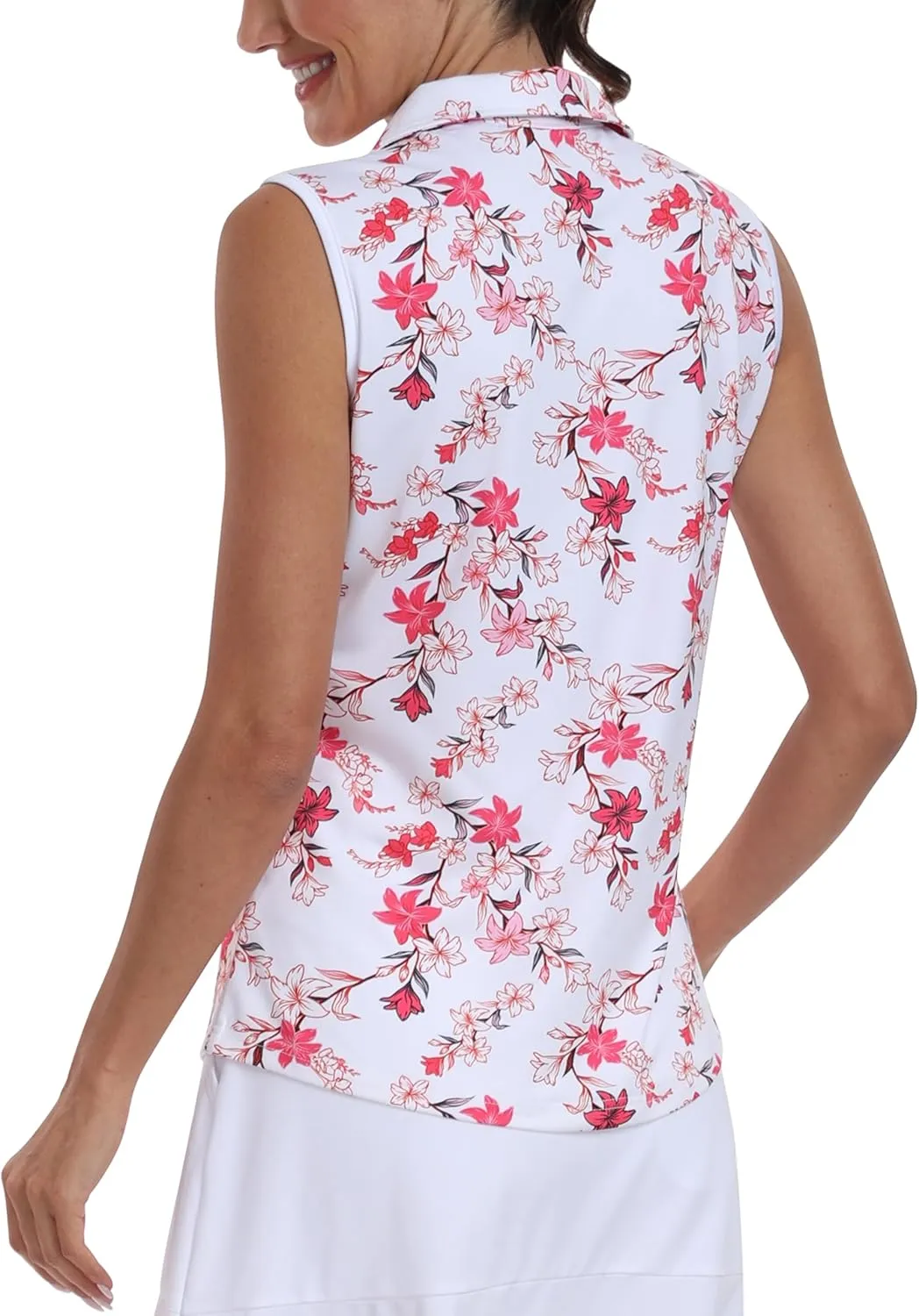 MoFiz Women's Sleeveless Golf Polo Shirts 1/4 Zip Floral Tennis Workout Golf Tank Top