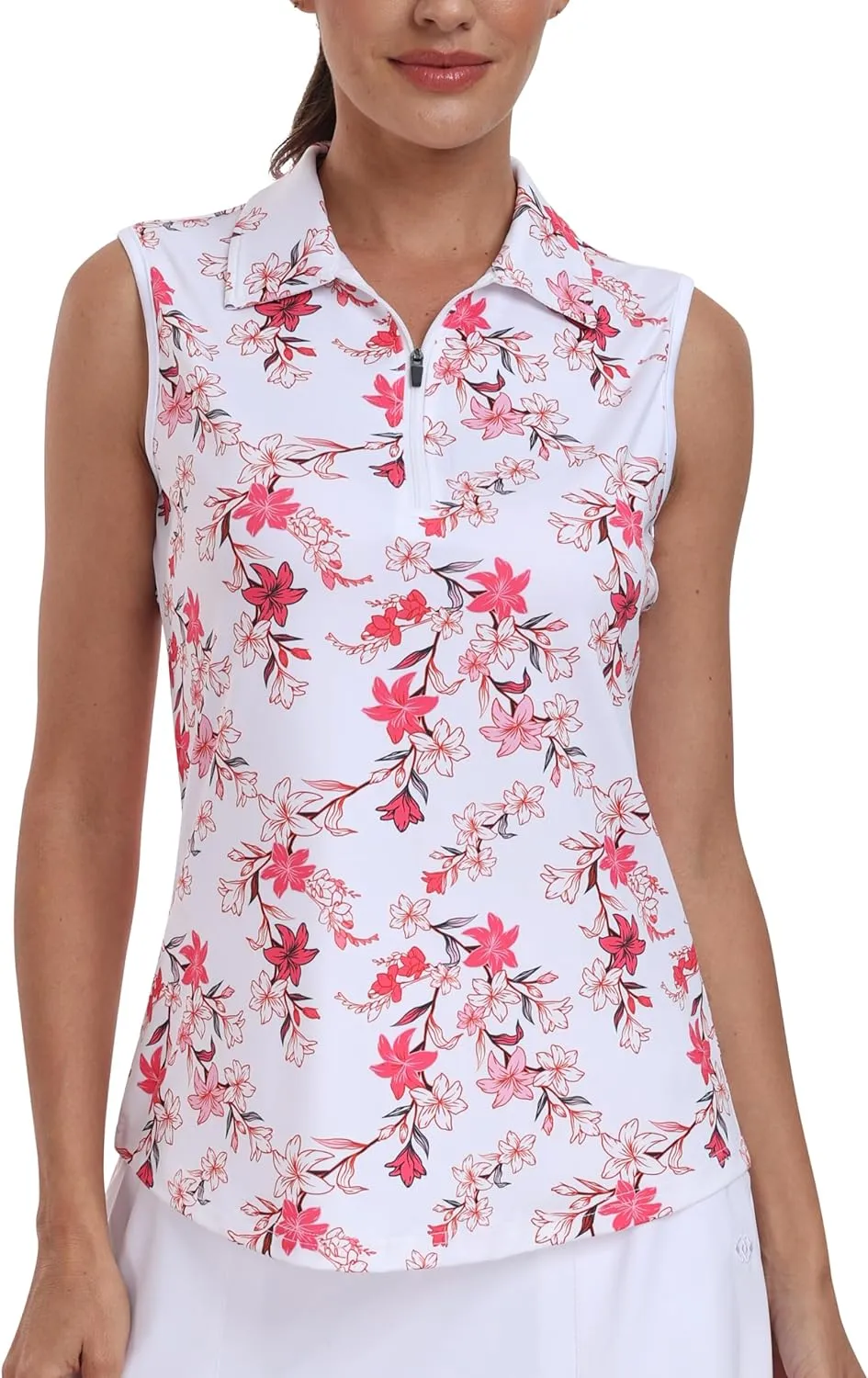 MoFiz Women's Sleeveless Golf Polo Shirts 1/4 Zip Floral Tennis Workout Golf Tank Top