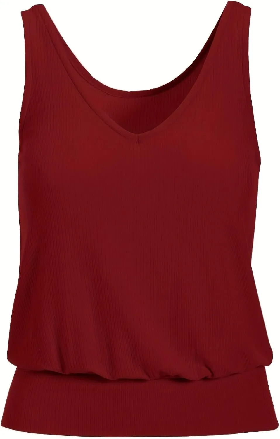 Muchpow Women's Casual V Neck Tank Tops Ribbed Sleeveless Summer Banded Bottom Shirt