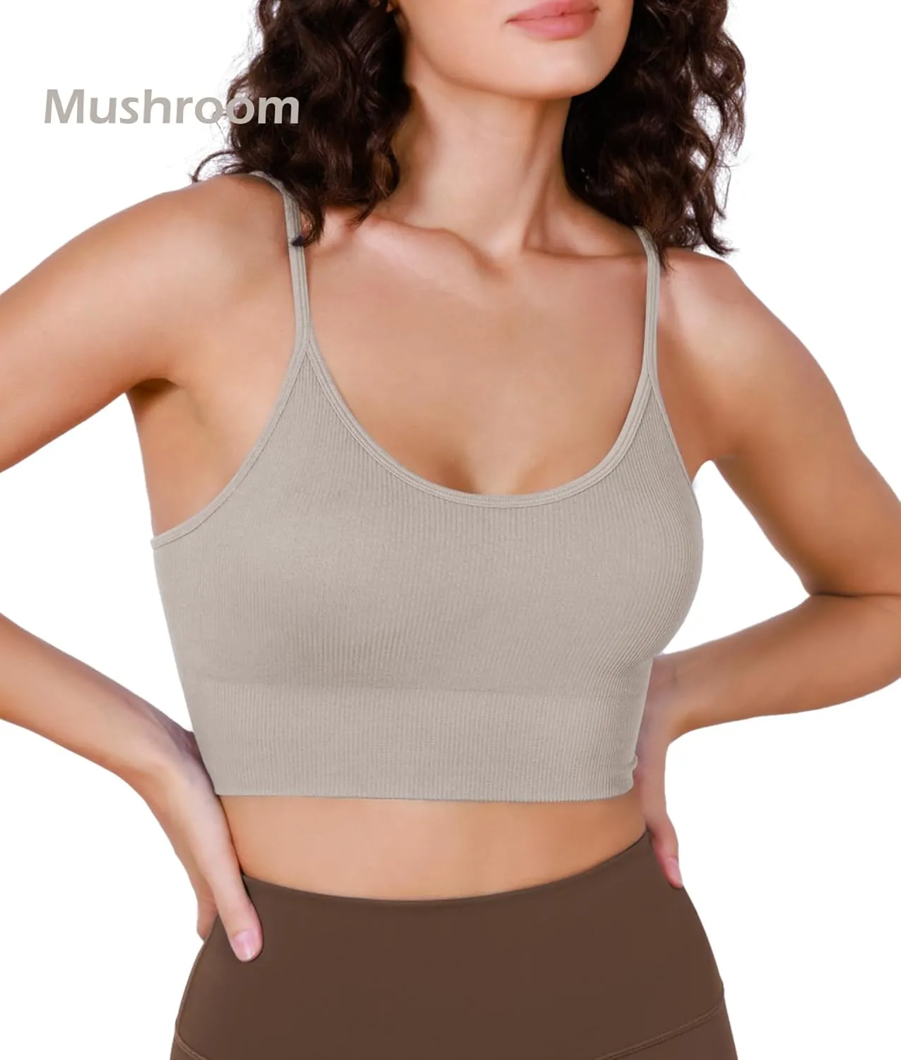 ODODOS Seamless Sports Bra for Women Ribbed Camisoles Non Padding Yoga Bra Crop Tank Tops