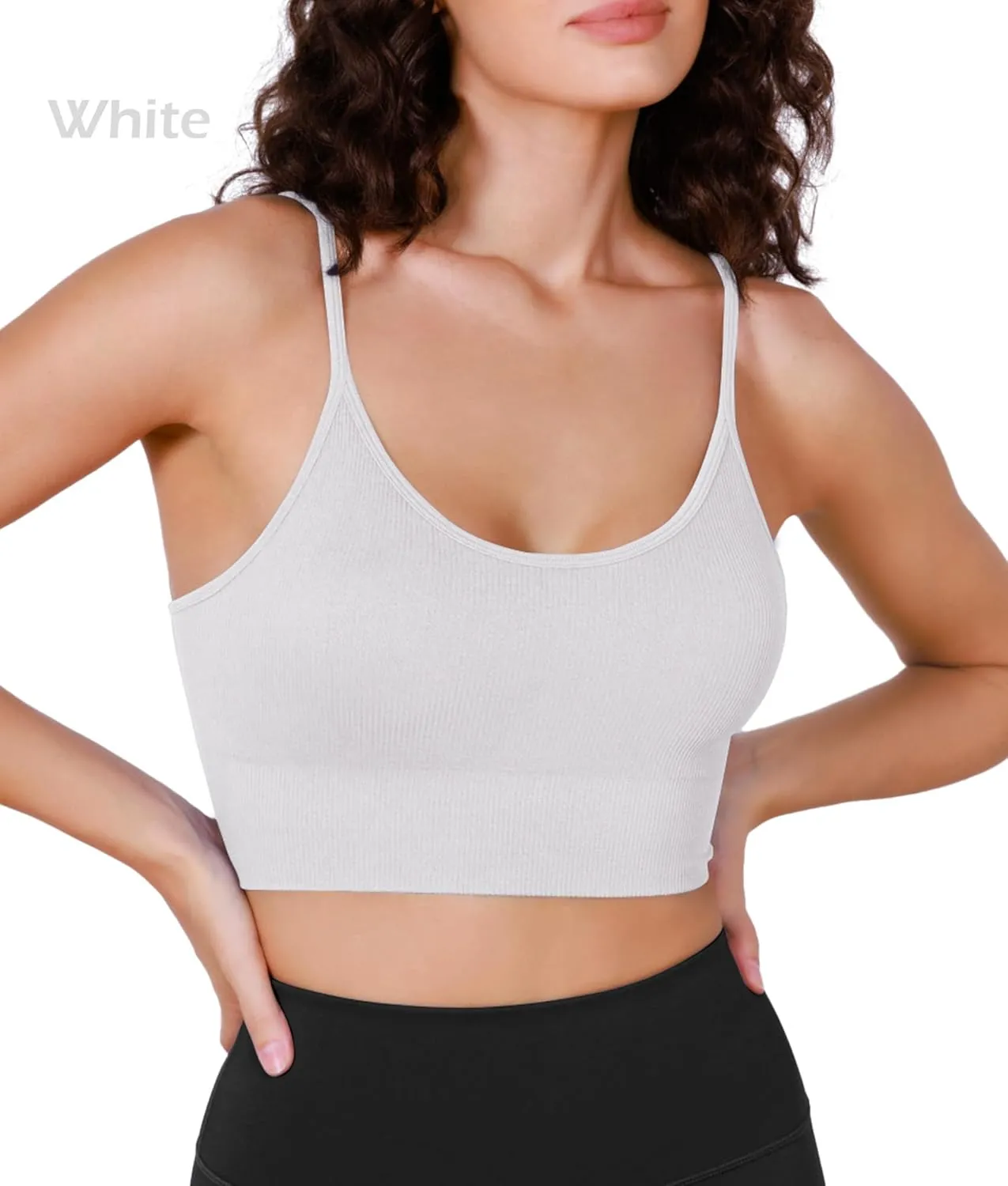 ODODOS Seamless Sports Bra for Women Ribbed Camisoles Non Padding Yoga Bra Crop Tank Tops