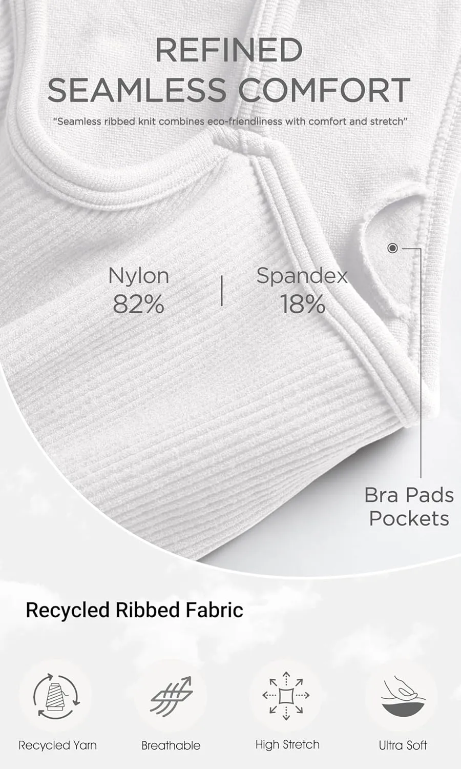 ODODOS Seamless Sports Bra for Women Ribbed Camisoles Non Padding Yoga Bra Crop Tank Tops