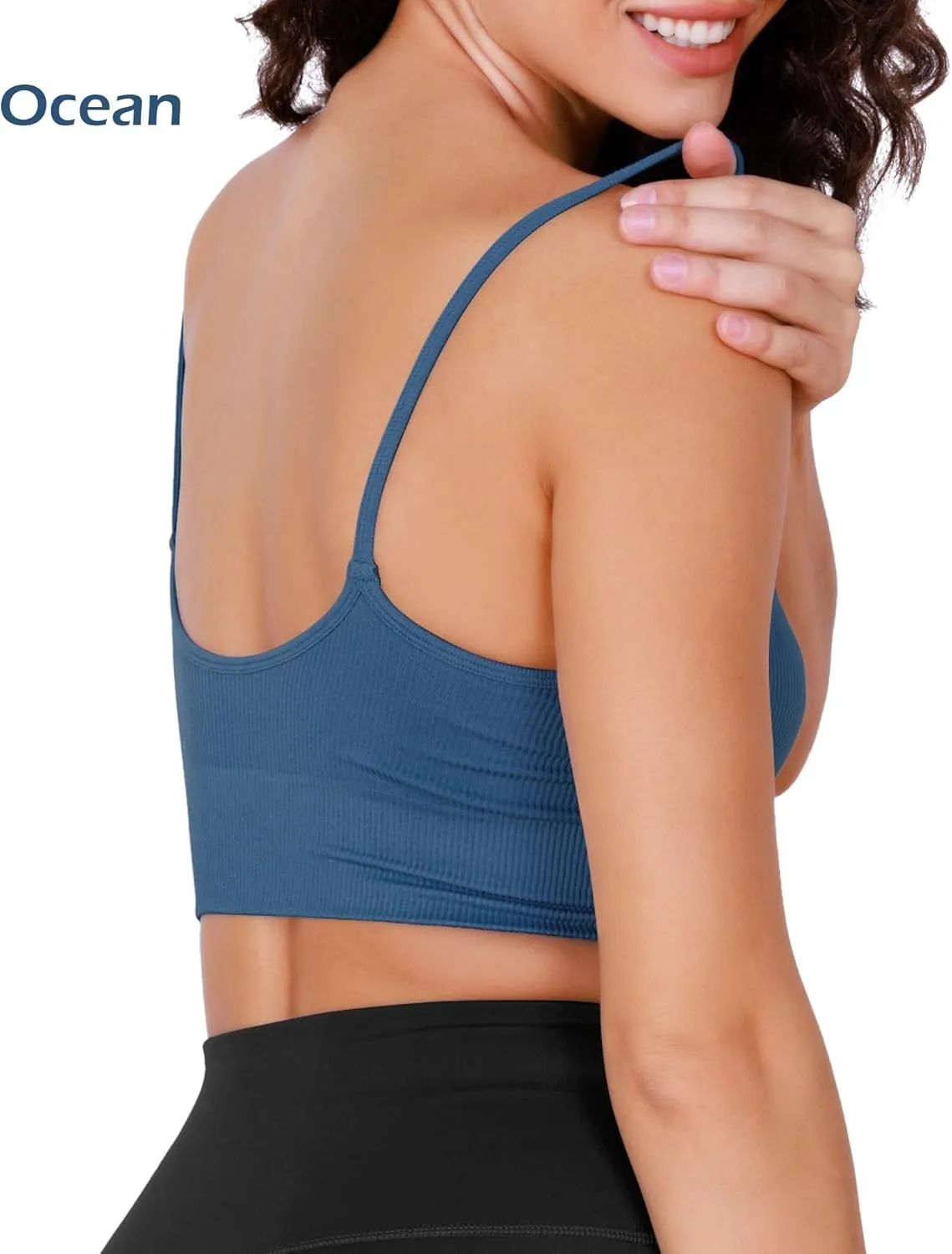 ODODOS Seamless Sports Bra for Women Ribbed Camisoles Non Padding Yoga Bra Crop Tank Tops