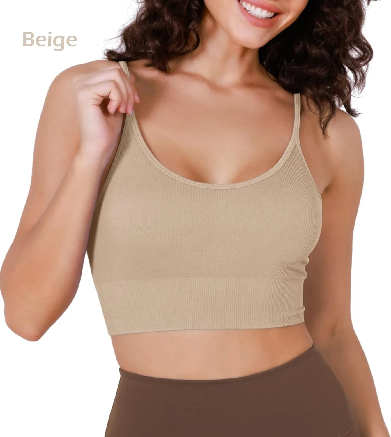 ODODOS Seamless Sports Bra for Women Ribbed Camisoles Non Padding Yoga Bra Crop Tank Tops