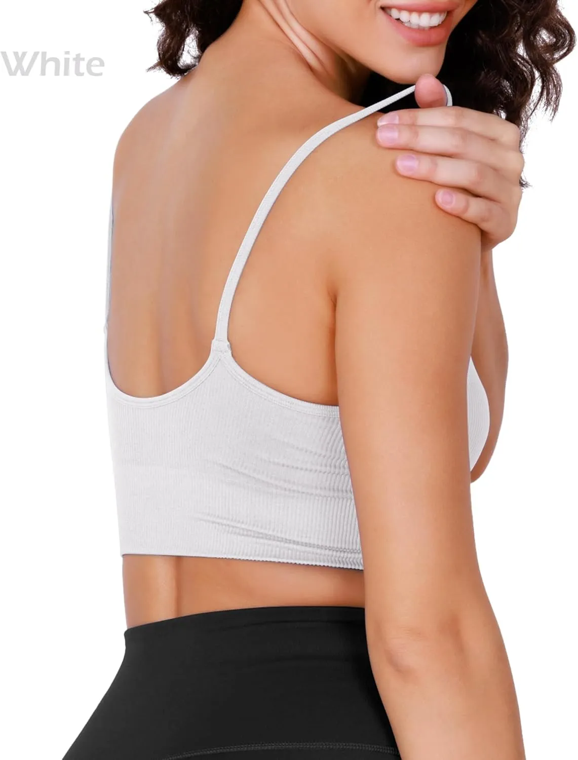 ODODOS Seamless Sports Bra for Women Ribbed Camisoles Non Padding Yoga Bra Crop Tank Tops