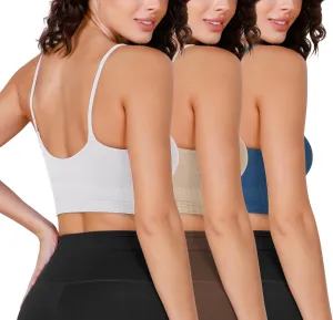 ODODOS Seamless Sports Bra for Women Ribbed Camisoles Non Padding Yoga Bra Crop Tank Tops