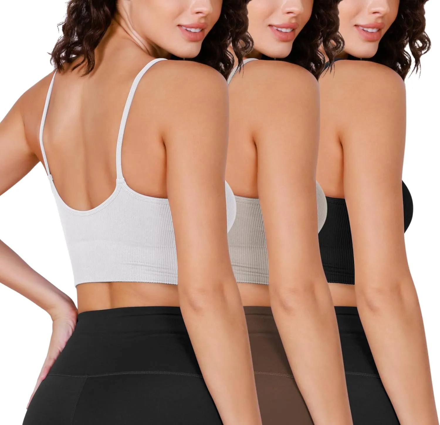 ODODOS Seamless Sports Bra for Women Ribbed Camisoles Non Padding Yoga Bra Crop Tank Tops